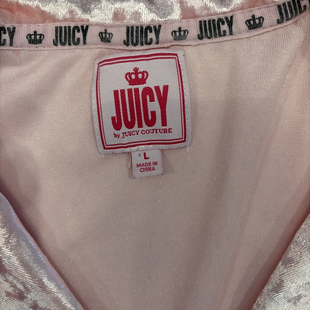 Womens Juicy Couture pink velour short sleeve button up top‎ Size  Large - Picture 11 of 12